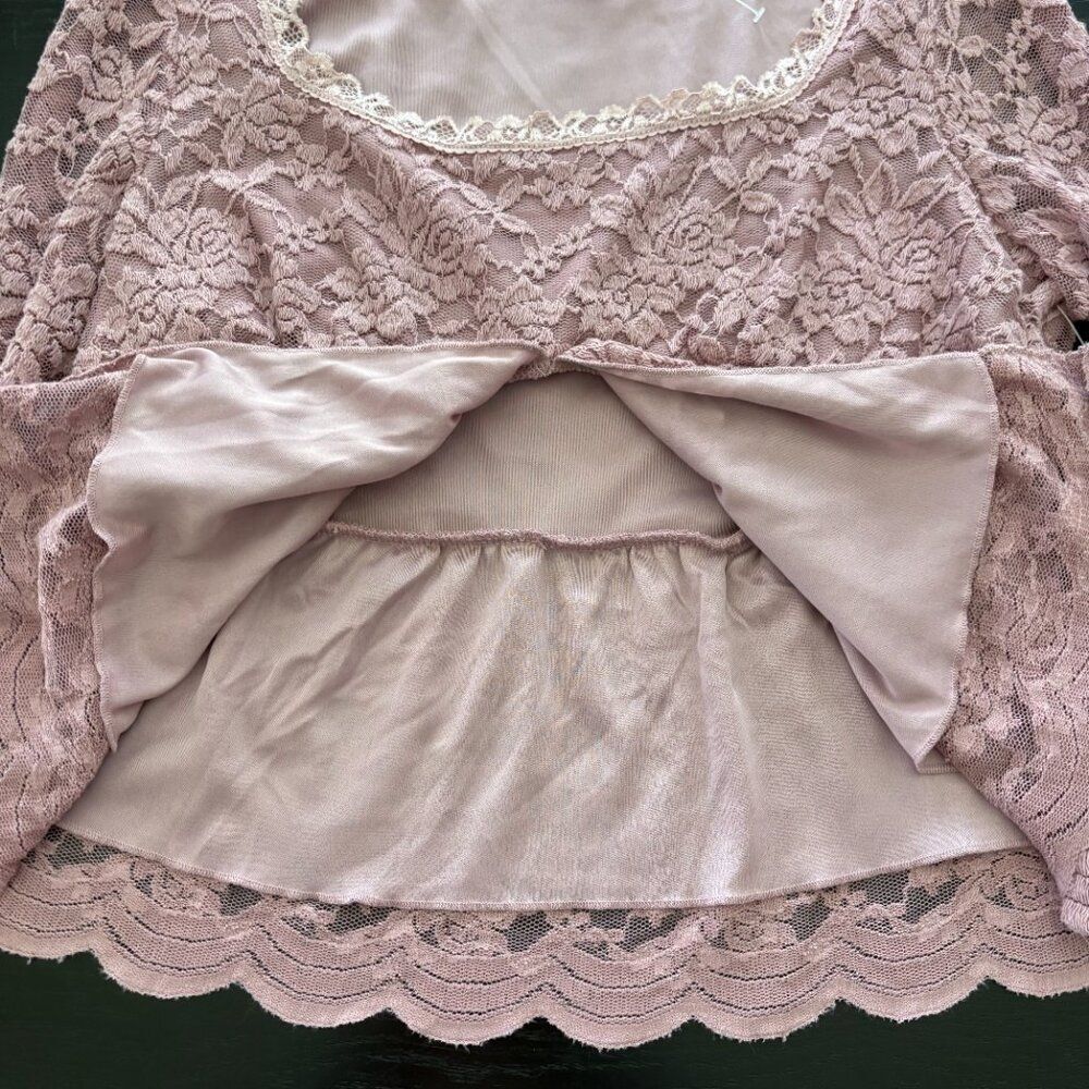 La Peche NWT Mauve Pink Lace Long Sleeve Top Fully Lined XL Romantic - Picture 9 of 9